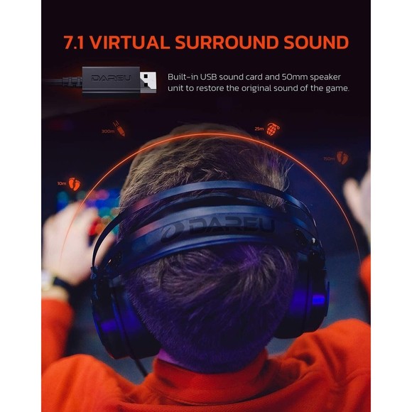 DAREU USB Gaming Headset with Microphone RGB Light Gaming Headset 7.1 - Picture 4 of 8